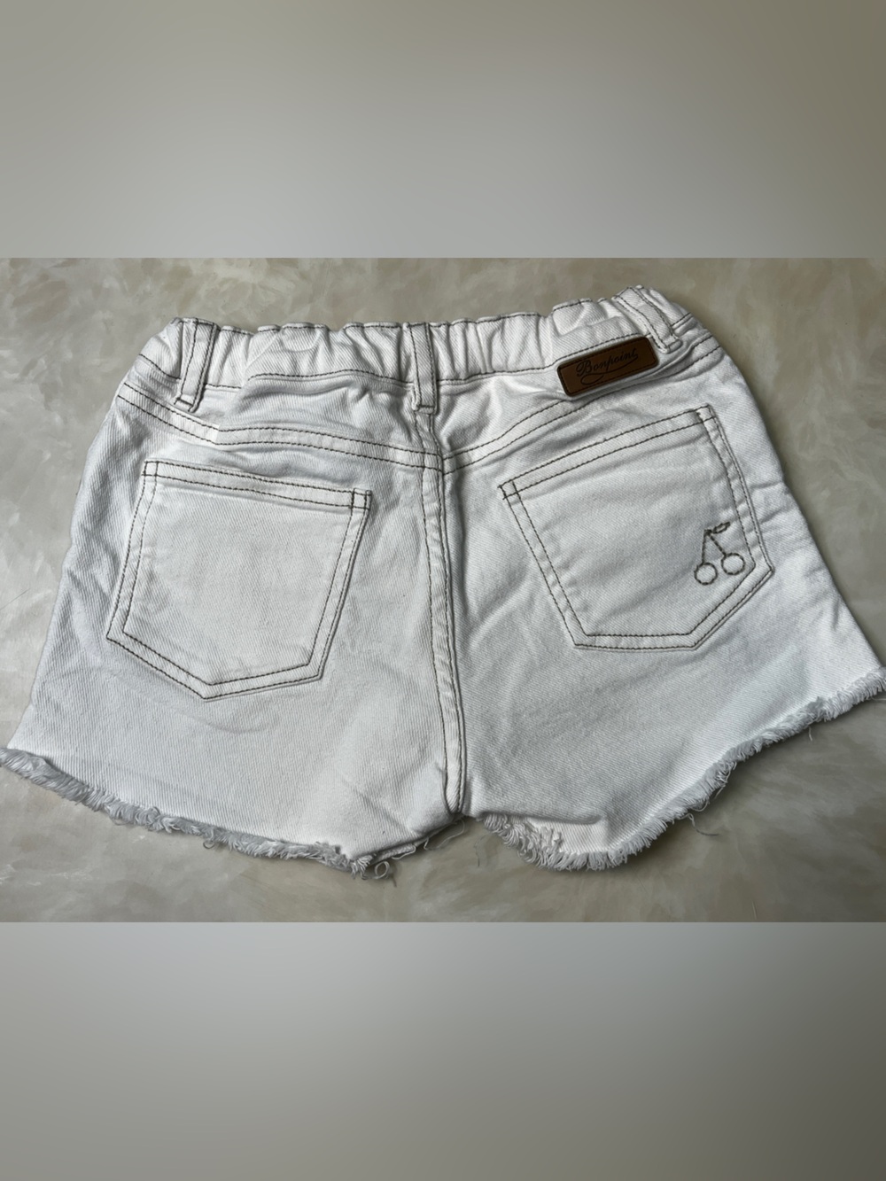 White Denim Embroidered Frayed-Hem Shorts - Picture 4 of 10